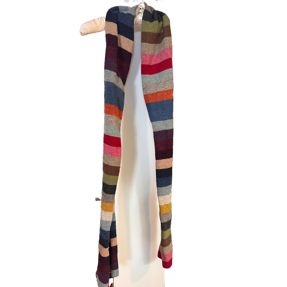 Vintage Multicolor Knit Striped Extra Long Muffler Scarf Boho Whimsical